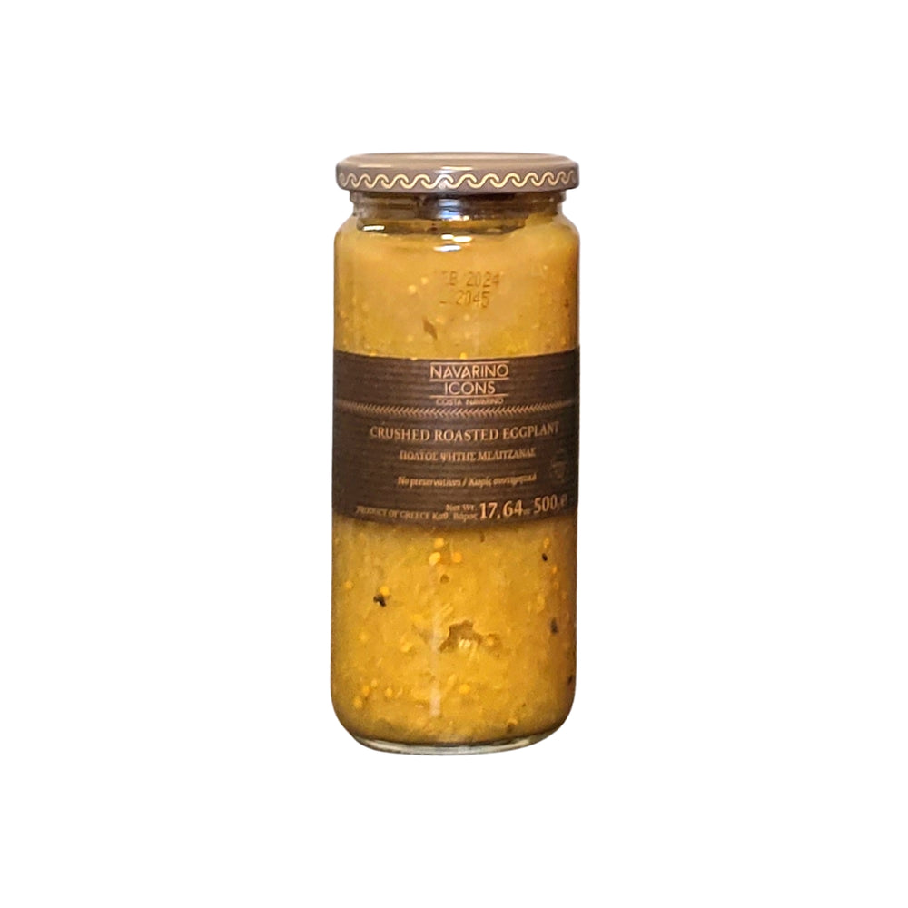 Navarino Icons Roasted Eggplant Dip is a versatile condiment that can be used as a dip or as a garnish.