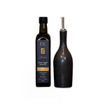 Gift set featuring the beautifully handcrafted charcoal ceramic oil bottle 'huilier' from the South of France, which is a must for any kitchen or dinner table, together with the Premium RX Estates first press, early harvest extra virgin olive oil from Greece.