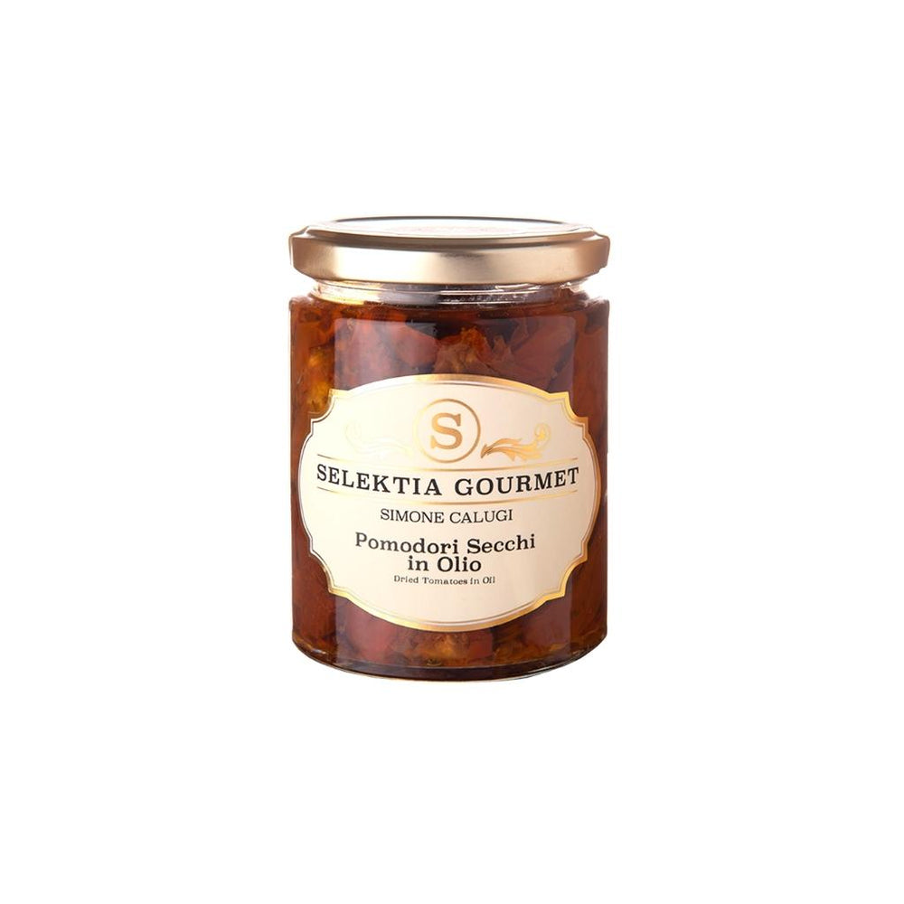 Selektia Gourmet Sun Dried Tomatoes hail from Tuscany, Italy. They are marinated with aromatic herbs in oil and pair beautifully with salami and meat dishes.