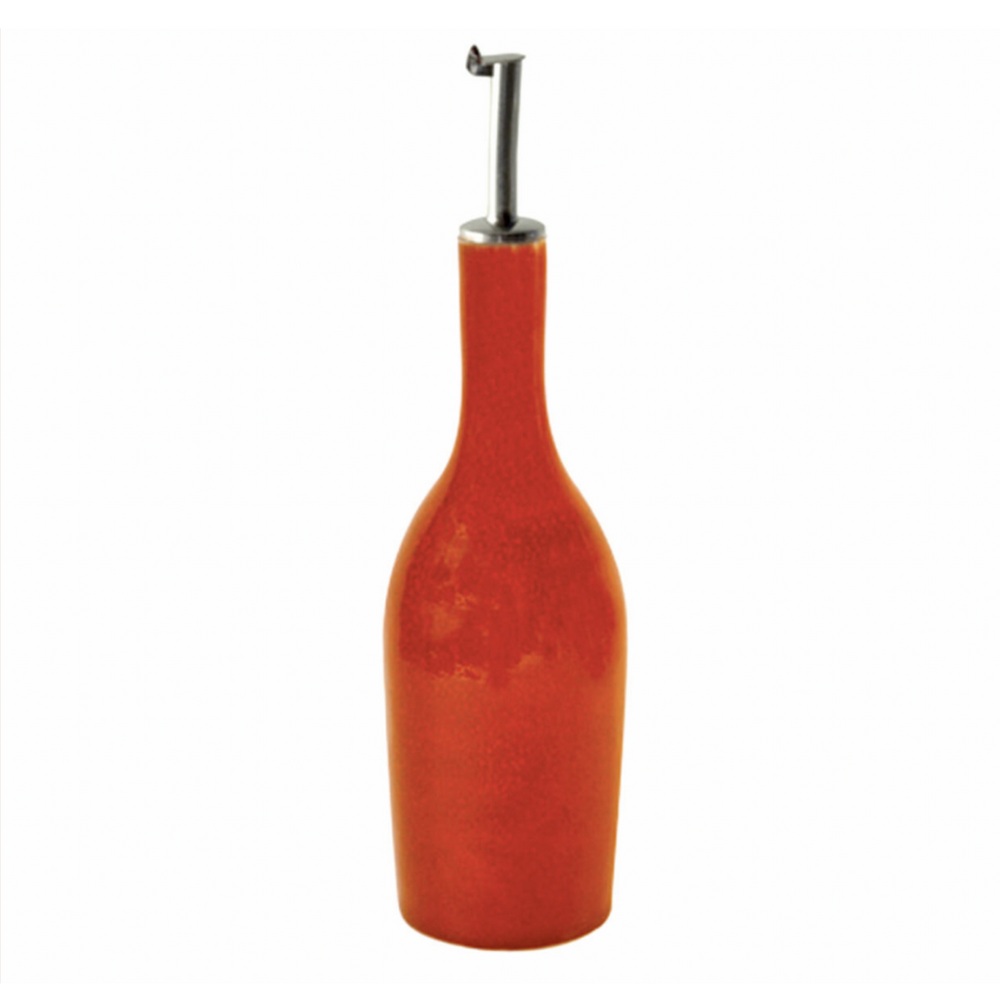 Tourron Orange Ceramic Oil Bottle 'huilier', 500ml, beautifully handcrafted from the South of France.